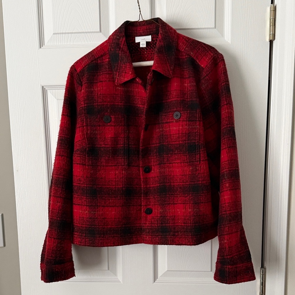 J. Jill Red and Black Plaid Utility Jacket
